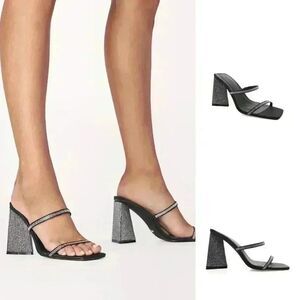 Free People BILLINI  Quintana Heels in Black Satin Size 8 NWOT $80